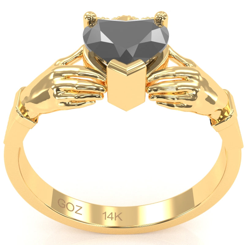 Claddagh Black Onyx Ring In Solid 14k Yellow Gold