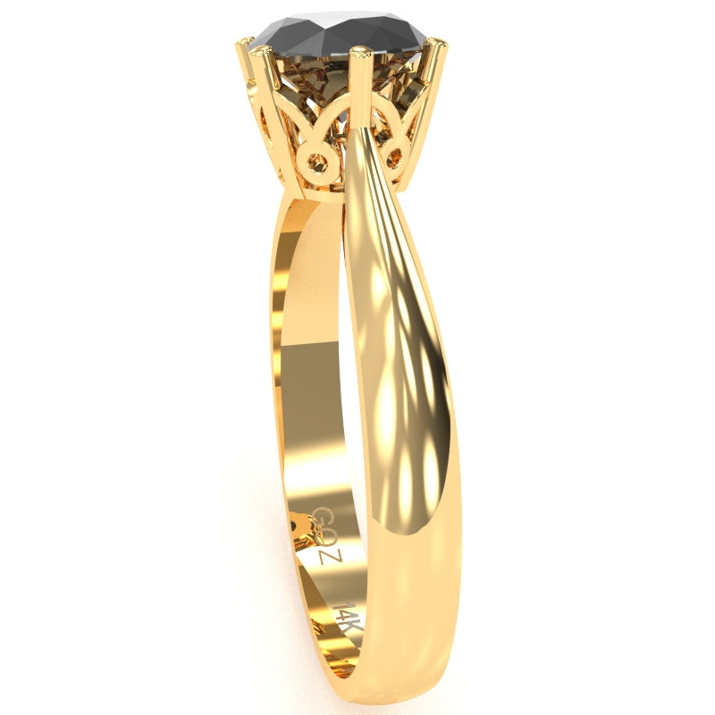 Crown Setting Black Onyx Engagement Ring In 14k Yellow Gold