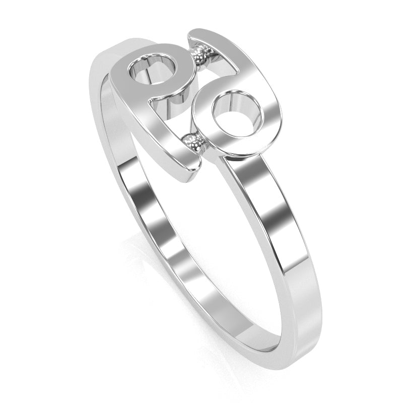 Cancer Zodiac Sign Ring In Solid 14k White Gold