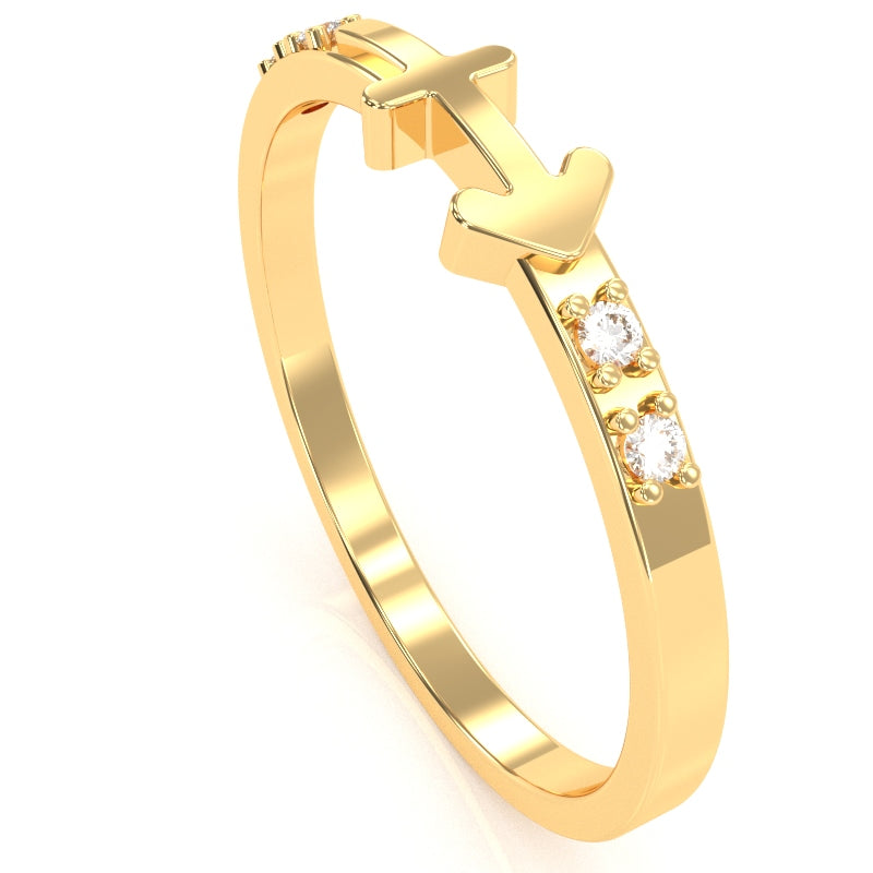 Sagittarius Zodiac Sign Diamond Ring In Solid 14k Yellow Gold