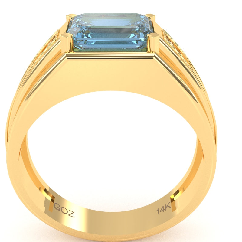 Men's Blue Topaz Diamond Channel Ring In Solid 14k Yellow Gold