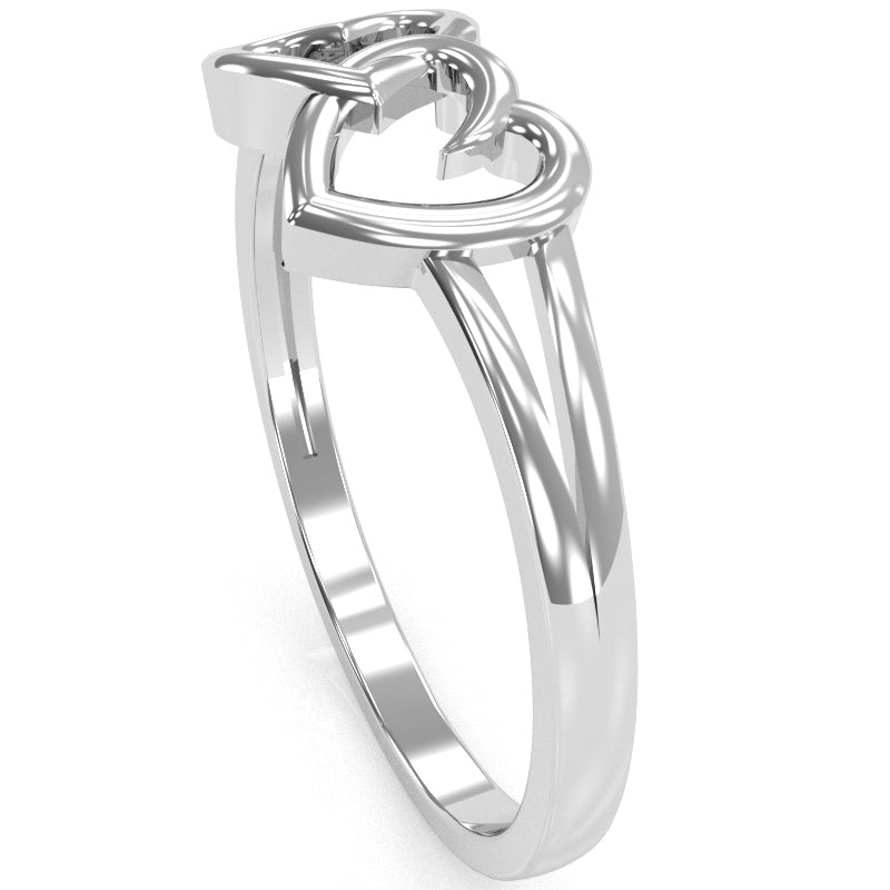 Double Heart Love Ring In Solid 14k White Gold