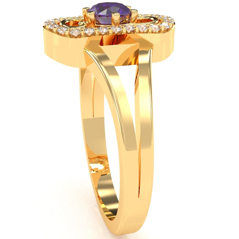 Split Band Amethyst Diamond Cocktail Ring In 14k Yellow Gold