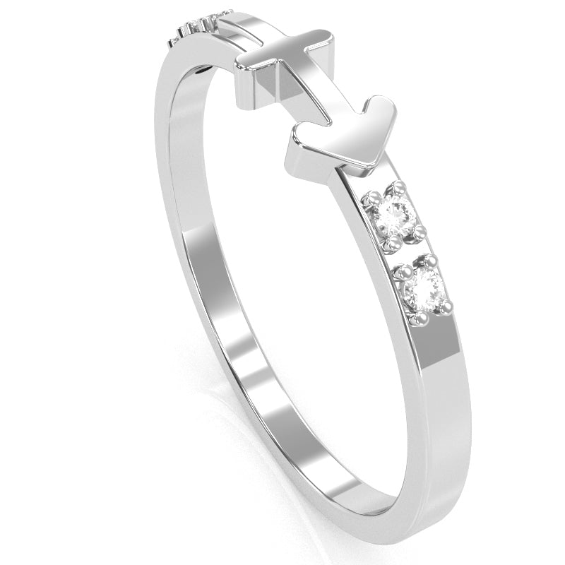 Sagittarius Zodiac Sign Diamond Ring In Solid 10k White Gold
