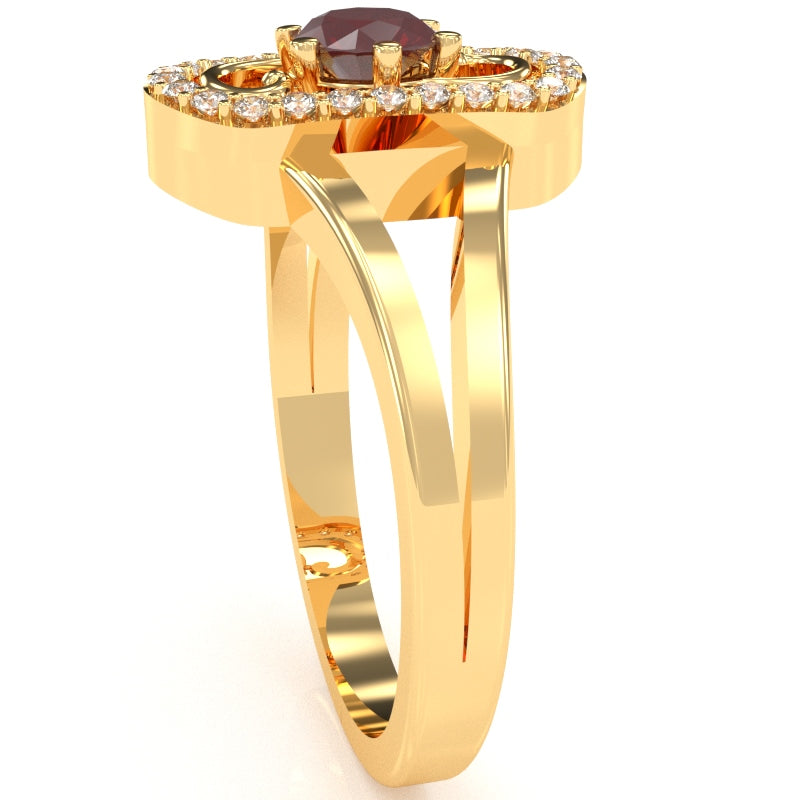 Split Band Ruby Diamond Cocktail Ring In 14k Yellow Gold