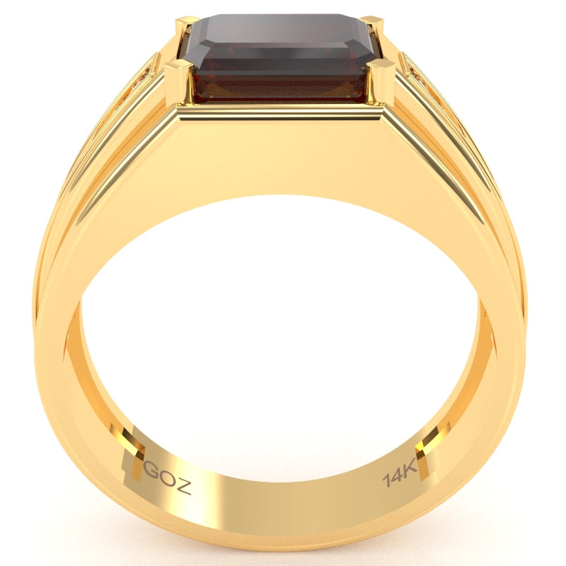 Men's Garnet Diamond Channel Ring In Solid 14k Yellow Gold