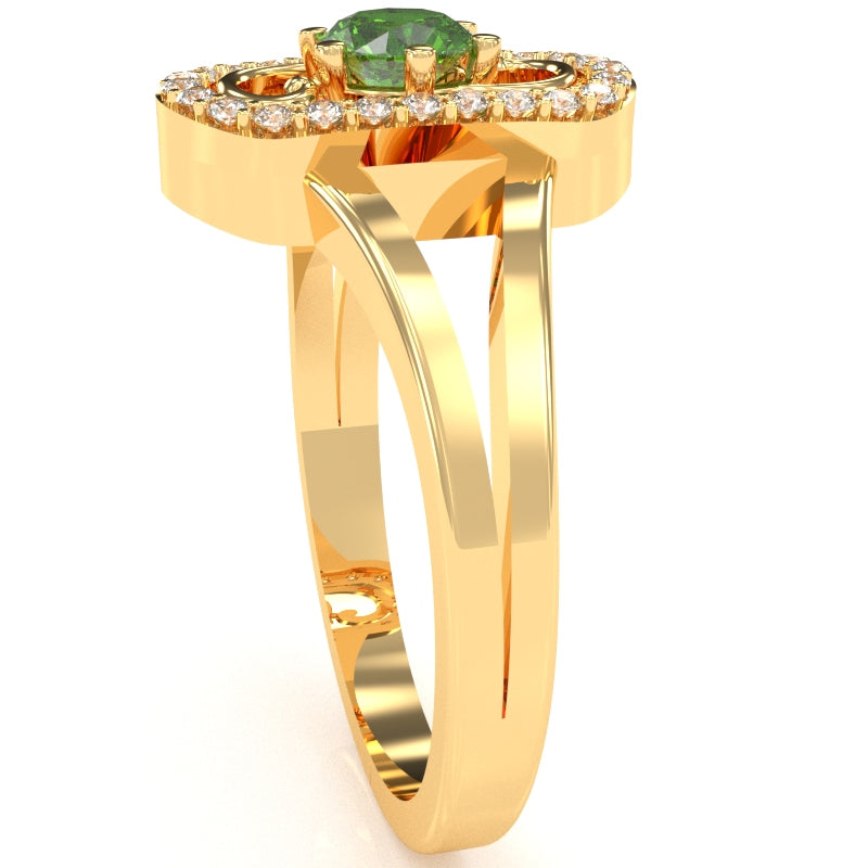 Split Band Peridot Diamond Cocktail Ring In 14k Yellow Gold
