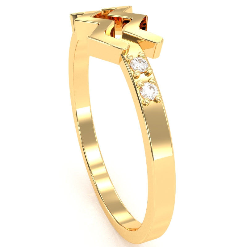 Aquarius Zodiac Sign Diamond Ring In Solid 14k Yellow Gold