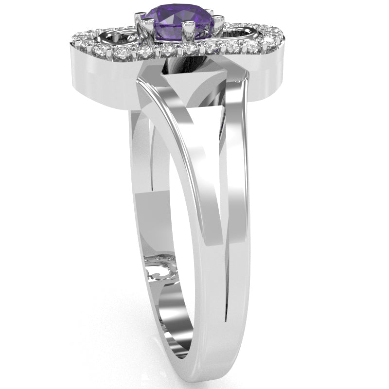 Split Band Amethyst Diamond Cocktail Ring In 14k White Gold