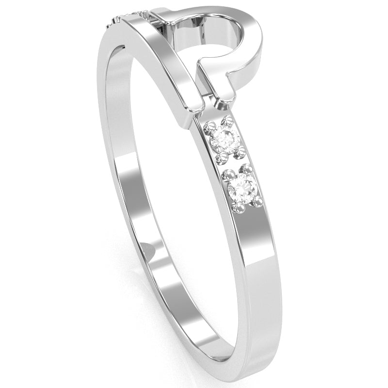 Libra Zodiac Sign Diamond Ring In Solid 14k White Gold