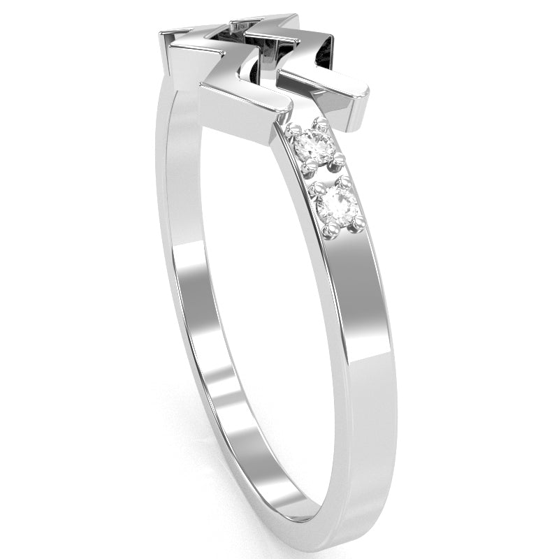 Aquarius Zodiac Sign Diamond Ring In Solid 14k White Gold