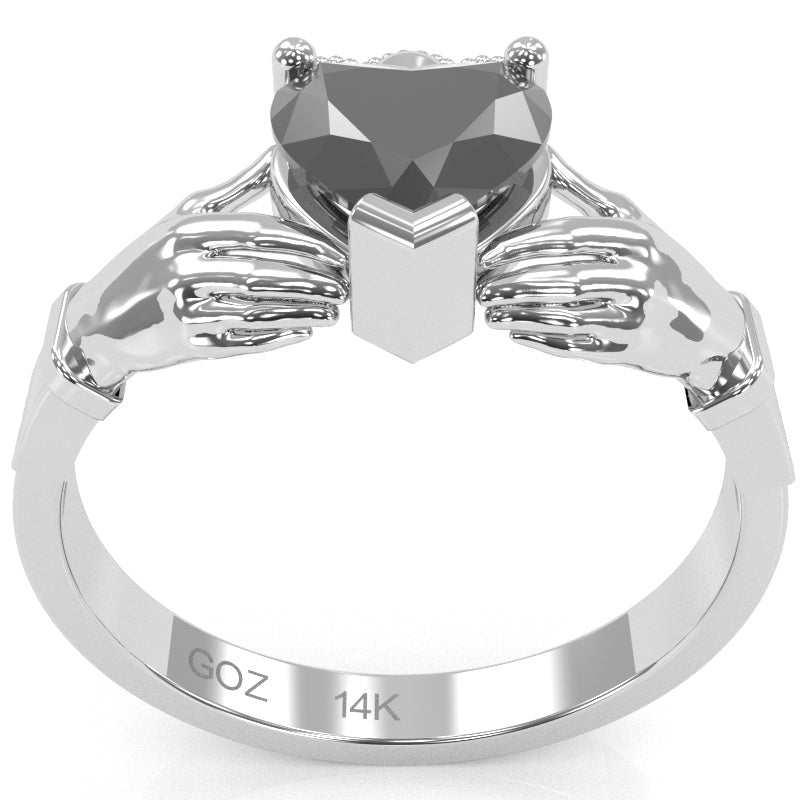 Claddagh Black Onyx Ring In Solid 14k White Gold