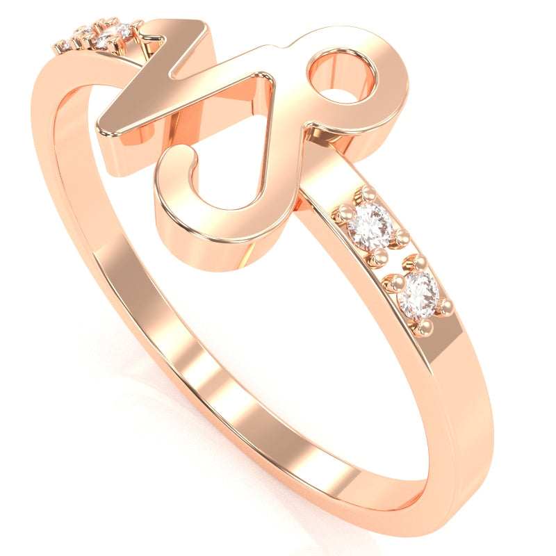 Capricorn Zodiac Sign Diamond Ring In Solid 14k Rose Gold