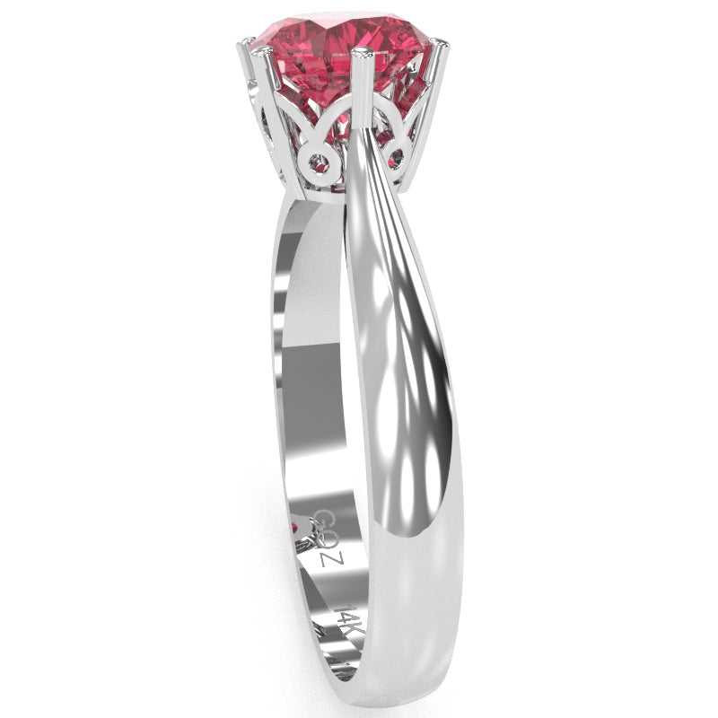 Crown Setting Pink Tourmaline Engagement Ring In 14k White Gold