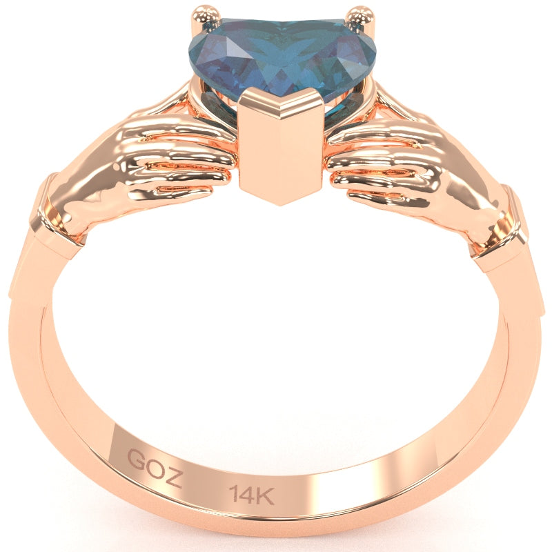 Claddagh Lab-Created Alexandrite Ring In Solid 14k Rose Gold