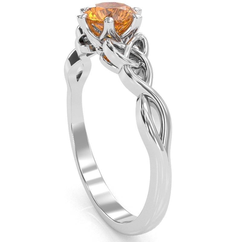 Celtic Trinity Knot Citrine Engagement Ring In 14k White Gold
