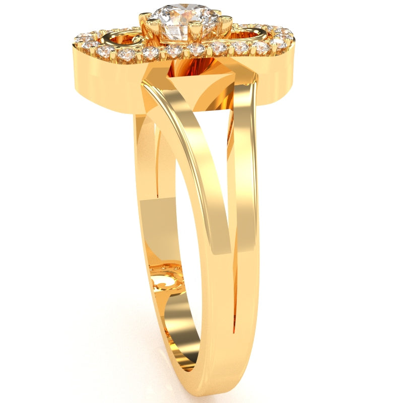 Split Band White Topaz Diamond Cocktail Ring In 14k Yellow Gold