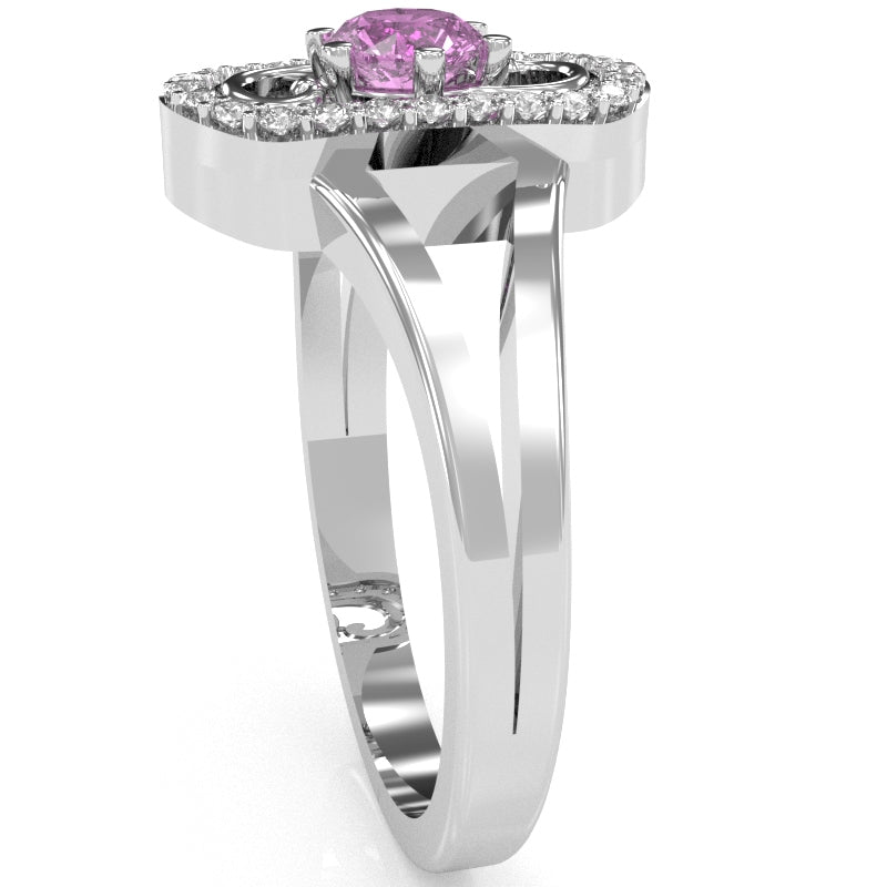 Split Band Lab-Created Pink Sapphire Diamond Cocktail Ring In 14k White Gold