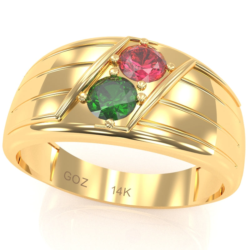 Men's Two Gemstone Birthstone Designer Ring In 14k Yellow Gold