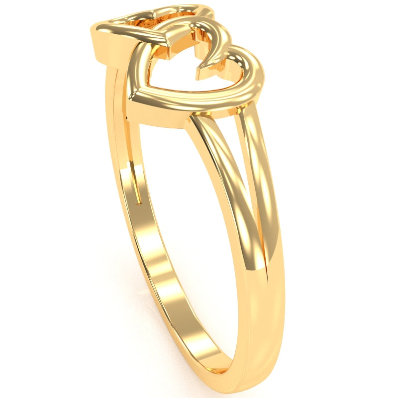 Double Heart Love Ring In Solid 14k Yellow Gold