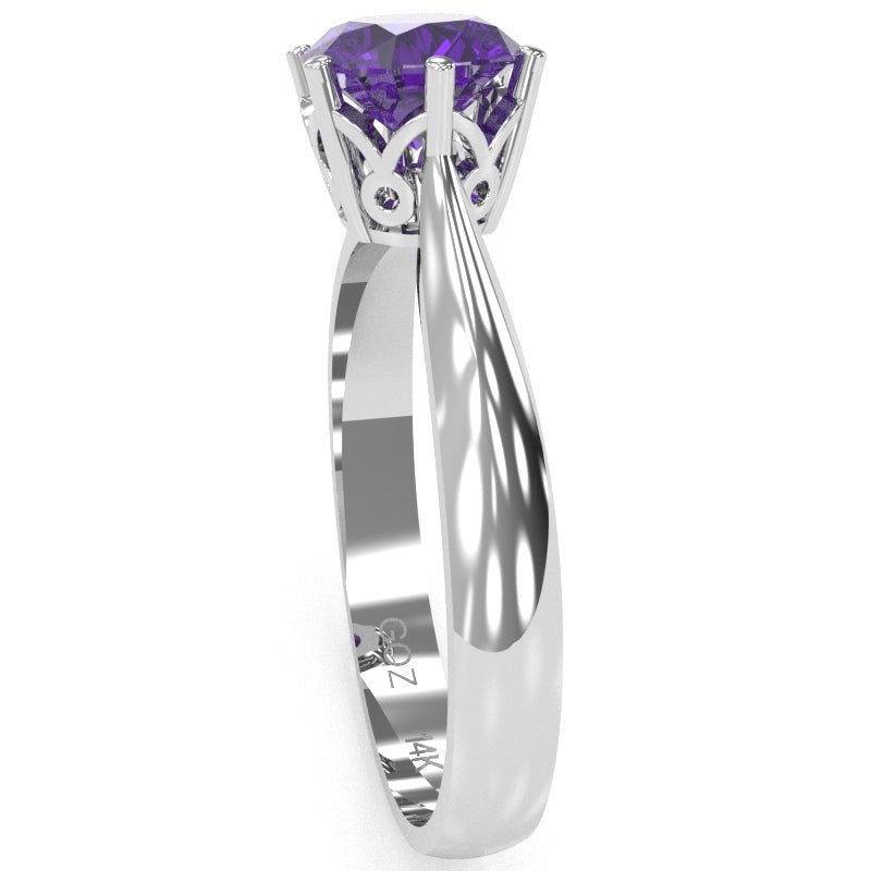 Crown Setting Amethyst Engagement Ring In 14k White Gold