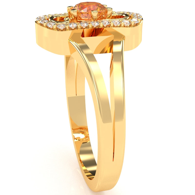 Split Band Citrine Diamond Cocktail Ring In 14k Yellow Gold