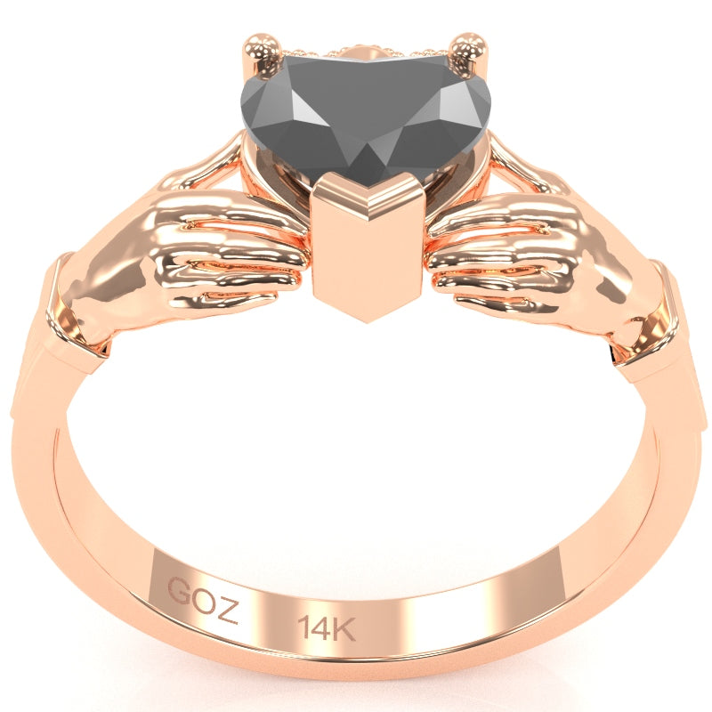 Claddagh Black Onyx Ring In Solid 14k Rose Gold