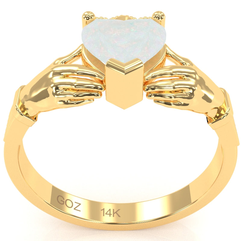 Claddagh Opal Ring In Solid 14k Yellow Gold