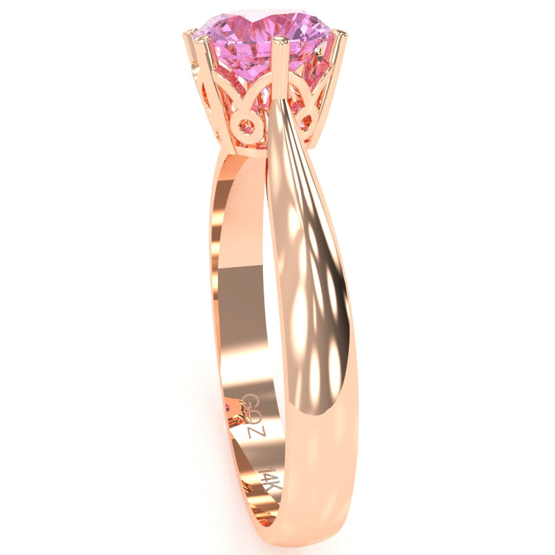 Crown Setting Lab-Created Pink Sapphire Engagement Ring In 14k Rose Gold