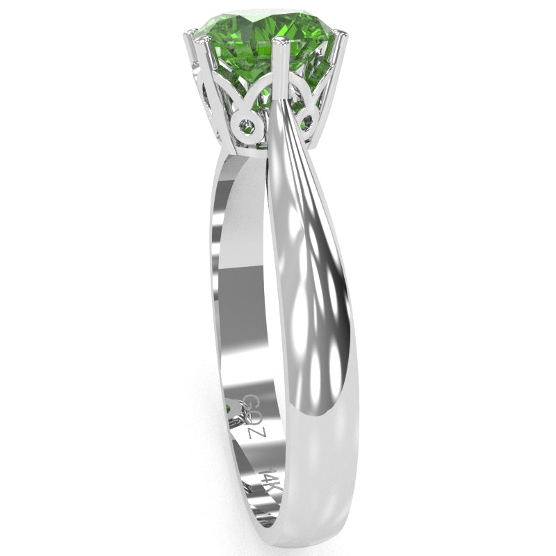Crown Setting Peridot Engagement Ring In 14k White Gold