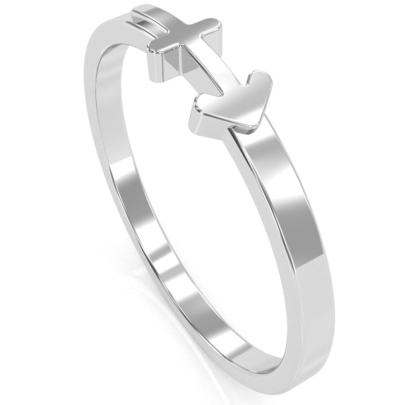 Sagittarius Zodiac Sign Ring In Solid 14k White Gold