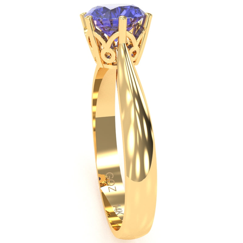Crown Setting Tanzanite Engagement Ring In 14k Yellow Gold