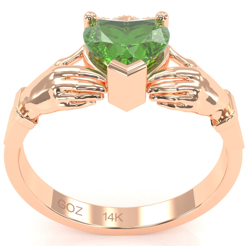 Claddagh Peridot Ring In Solid 14k Rose Gold