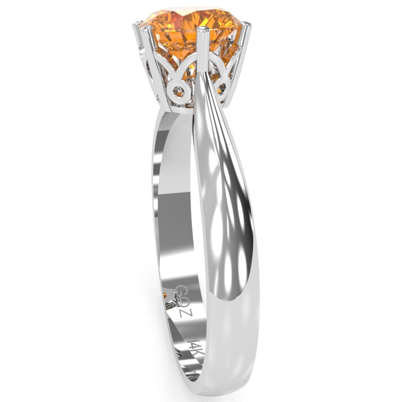 Crown Setting Citrine Engagement Ring In 14k White Gold