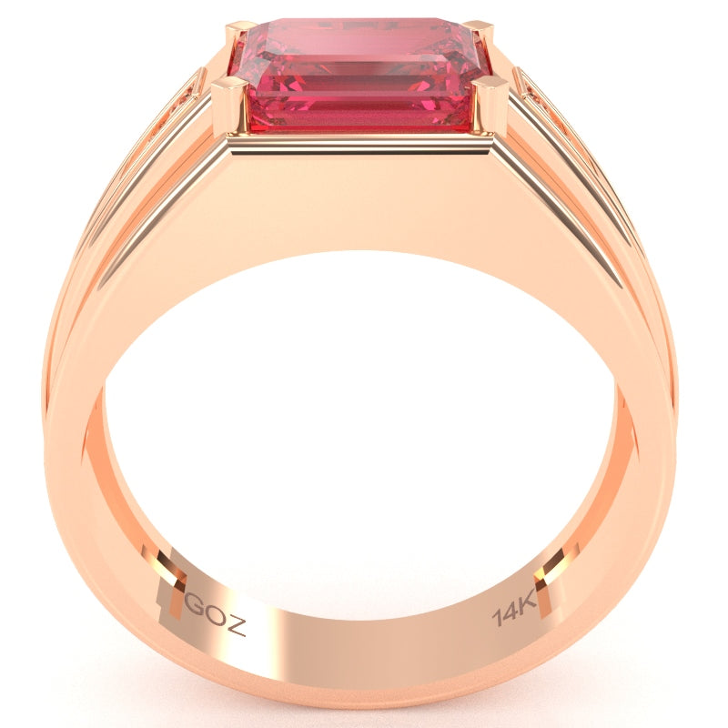 Men's Pink Tourmaline Diamond Channel Ring In Solid 14k Rose Gold