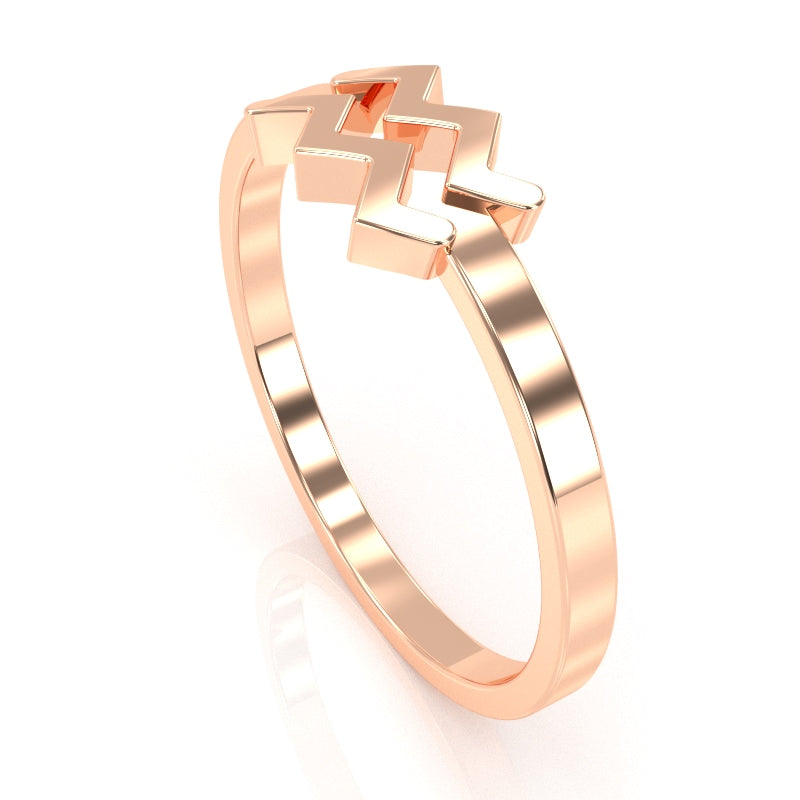 Aquarius Zodiac Sign Ring In Solid 10k Rose Gold