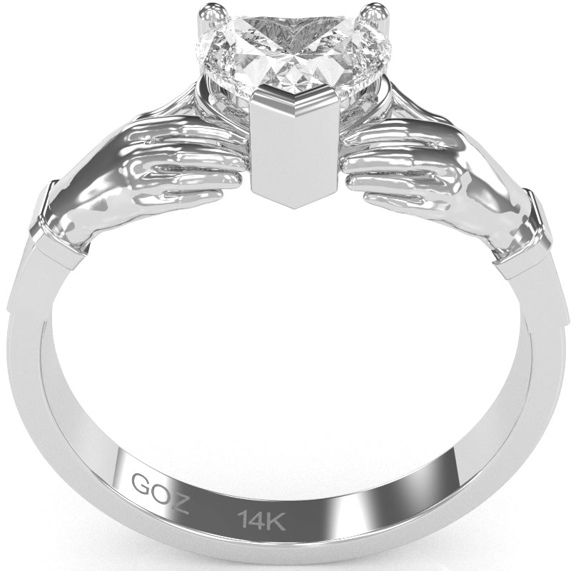 Claddagh White Topaz Ring In Solid 14k White Gold