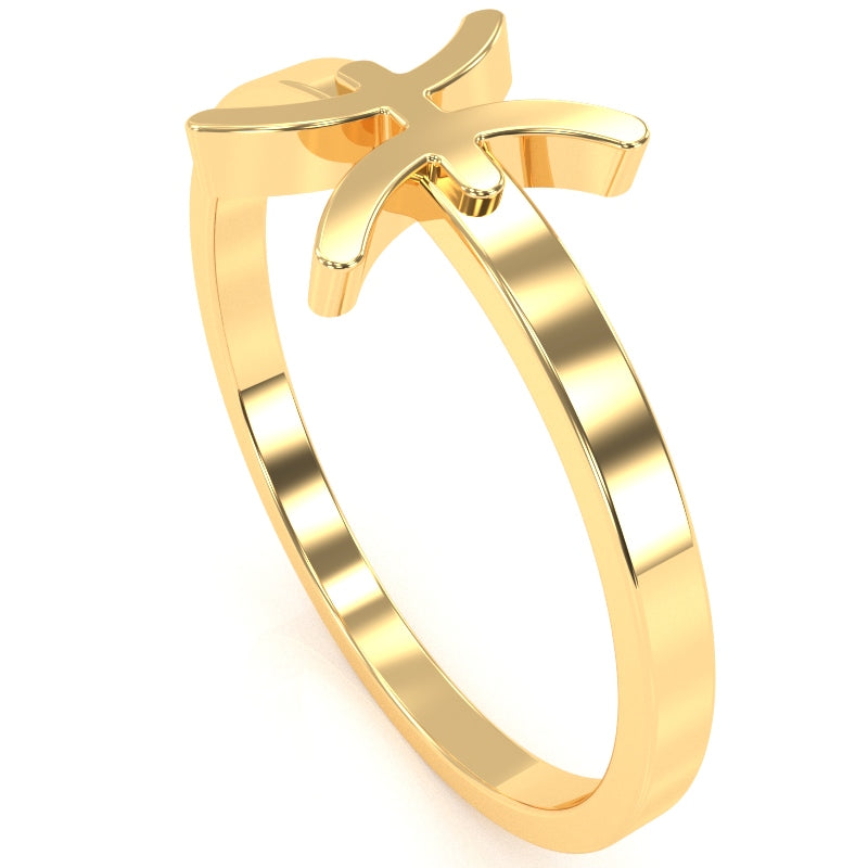 Pisces Zodiac Sign Ring In Solid 10k Yellow Gold