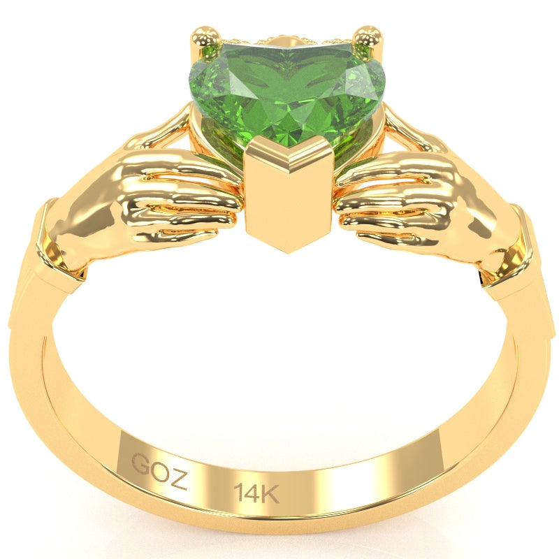 Claddagh Peridot Ring In Solid 14k Yellow Gold