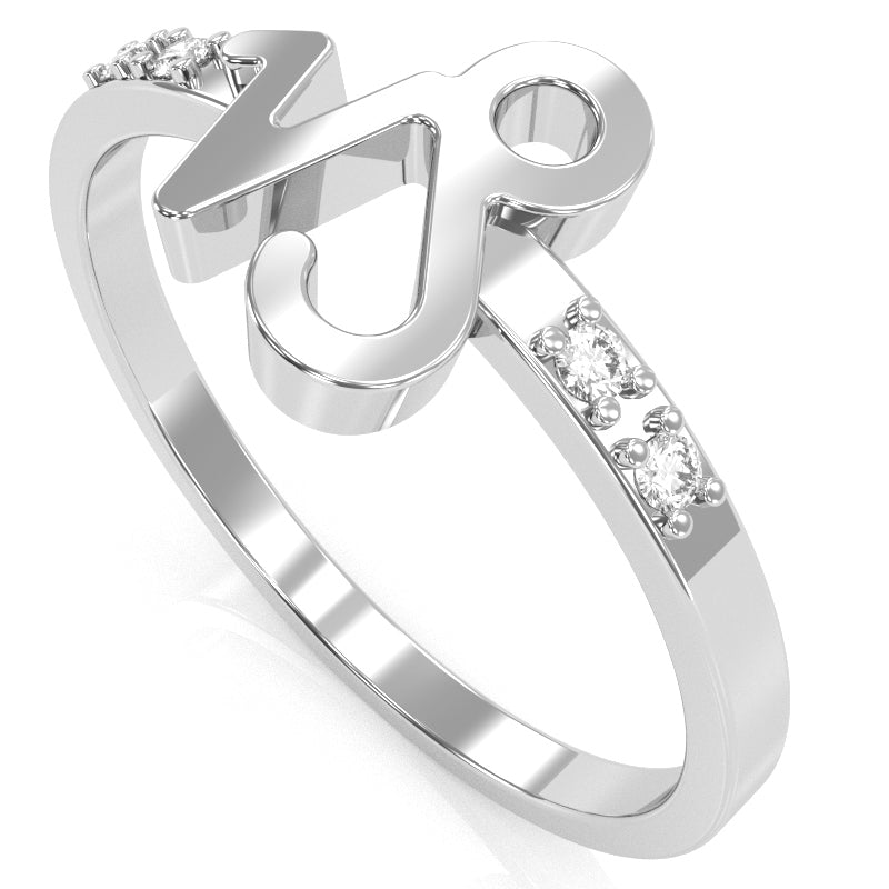 Capricorn Zodiac Sign Diamond Ring In Solid 14k White Gold