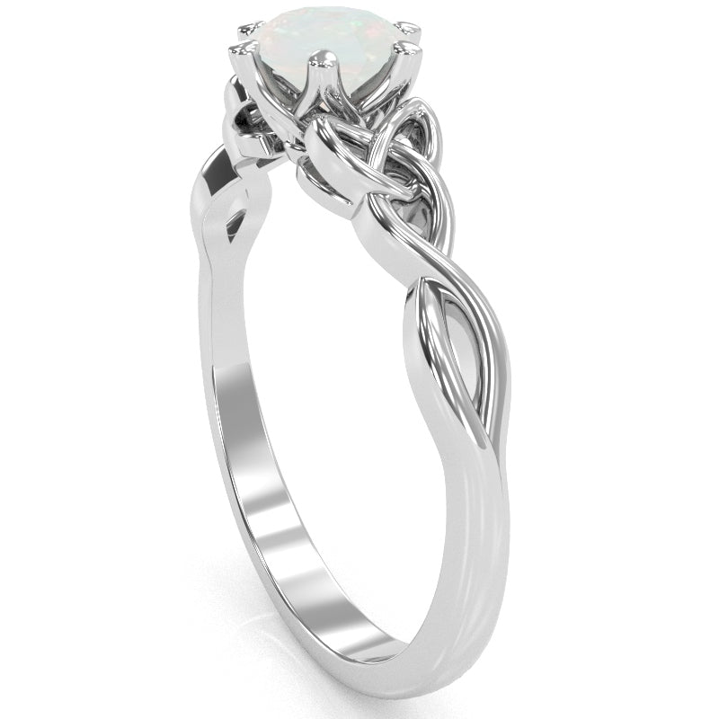 Celtic Trinity Knot Opal Engagement Ring In 14k White Gold