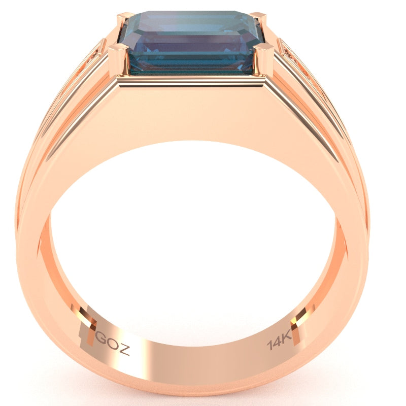Men's Lab-Created Alexandrite Diamond Channel Ring In Solid 14k Rose Gold