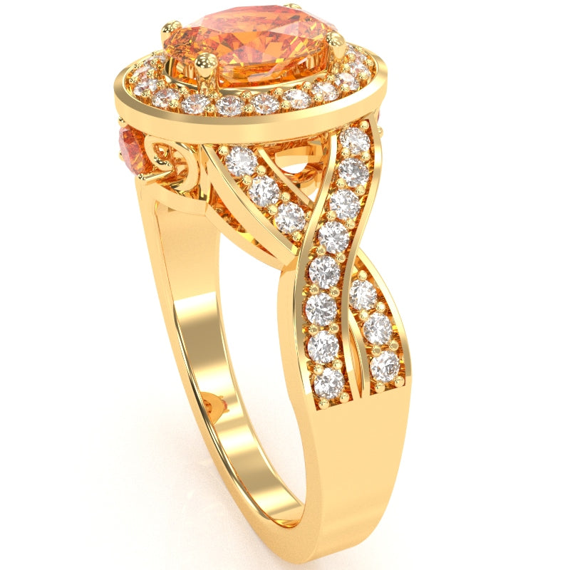 Three Stone Citrine Diamond Peekaboo Halo Engagement Ring In 14k Yellow Gold