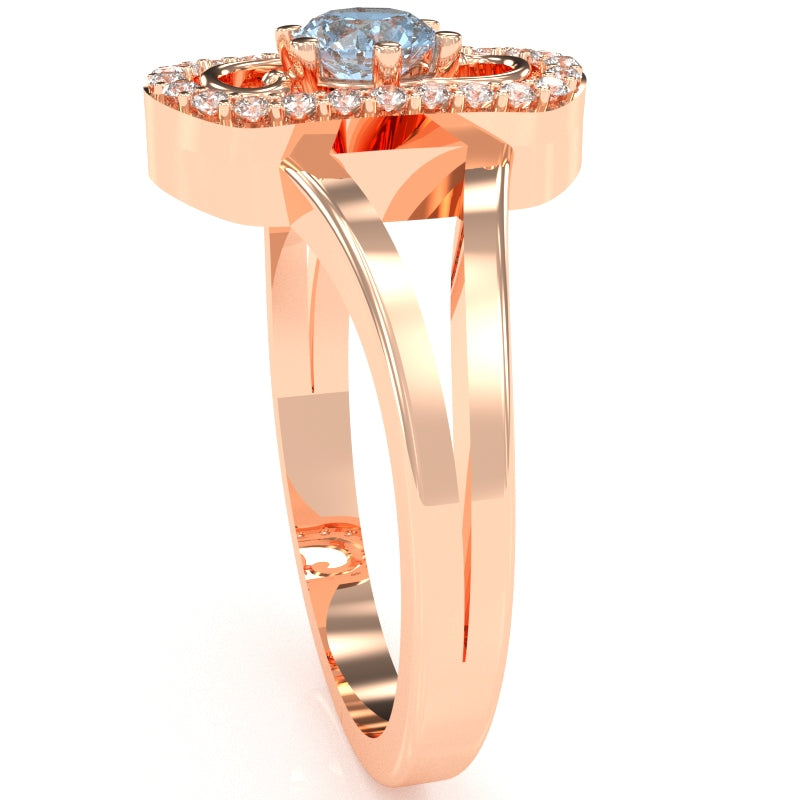 Split Band Aquamarine Diamond Cocktail Ring In 14k Rose Gold