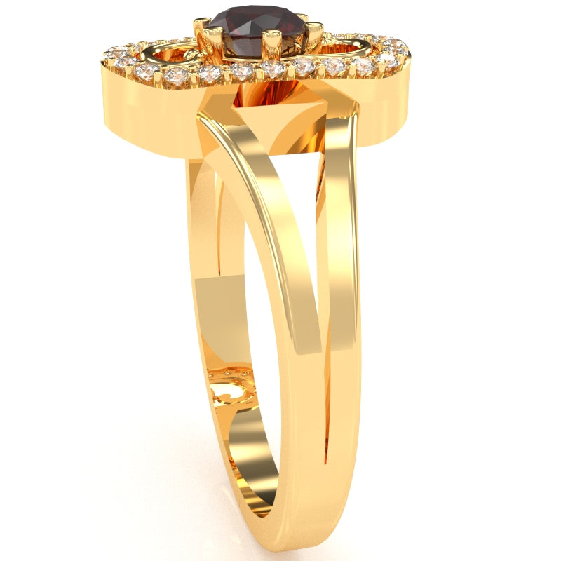 Split Band Garnet Diamond Cocktail Ring In 14k Yellow Gold