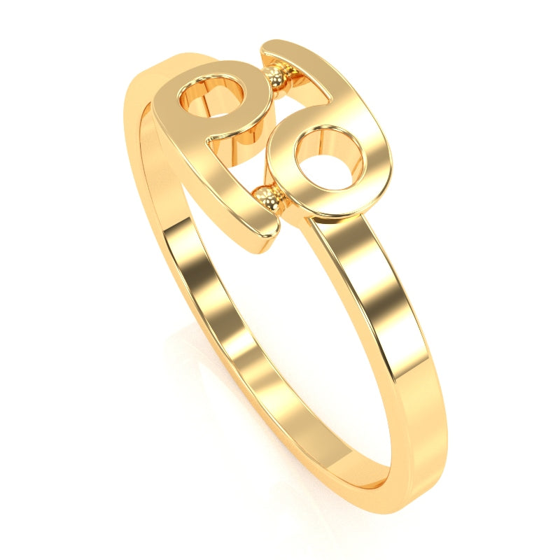 Cancer Zodiac Sign Ring In Solid 10k Yellow Gold
