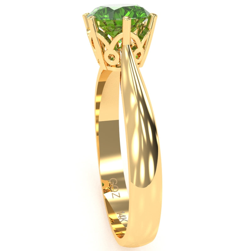 Crown Setting Peridot Engagement Ring In 14k Yellow Gold