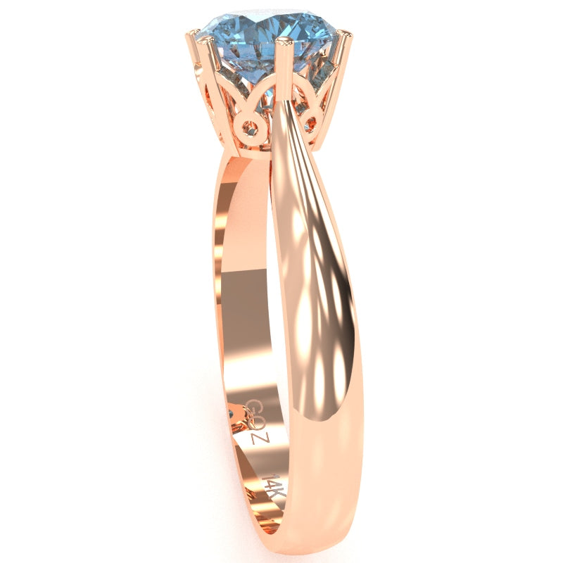 Crown Setting Blue Topaz Engagement Ring In 14k Rose Gold