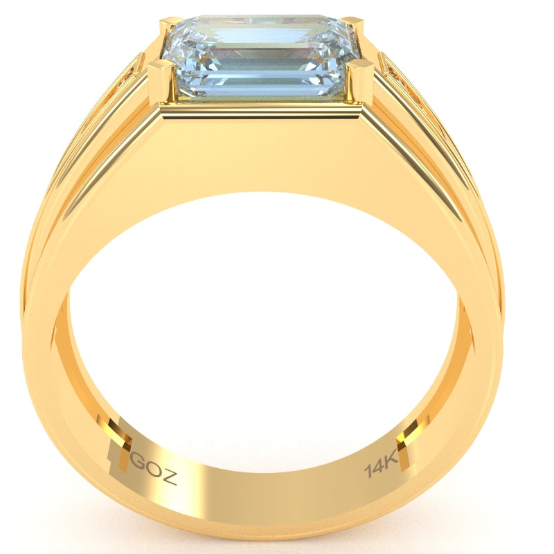 Men's Aquamarine Diamond Channel Ring In Solid 14k Yellow Gold