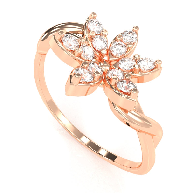 Twisted Vine Diamond Encrusted Flower Ring In 14k Rose Gold